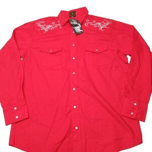 Vintage‎ Pearl Snap Shirt Mens Medium Red West Adventure Embroidered NEW